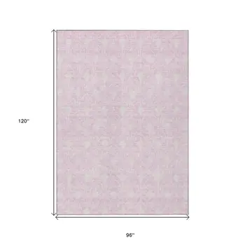 8' X 10' Pink And Ivory Geometric Washable Indoor Outdoor Area Rug
