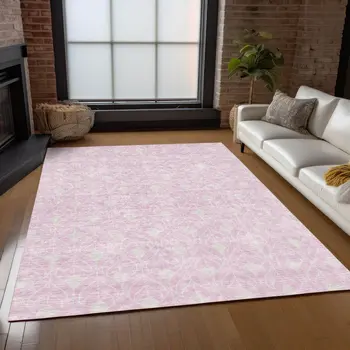 8' X 10' Pink And Ivory Geometric Washable Indoor Outdoor Area Rug