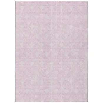 9' X 12' Pink And Ivory Geometric Washable Indoor Outdoor Area Rug
