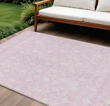 10' X 14' Pink And Ivory Geometric Washable Indoor Outdoor Area Rug