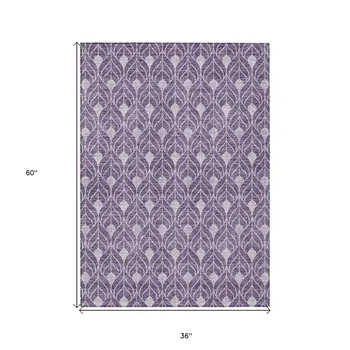 3' X 5' Purple And Ivory Geometric Washable Indoor Outdoor Area Rug