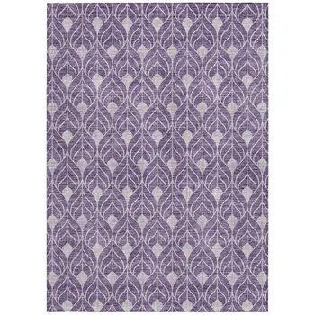 9' X 12' Purple And Ivory Geometric Washable Indoor Outdoor Area Rug