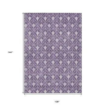 9' X 12' Purple And Ivory Geometric Washable Indoor Outdoor Area Rug