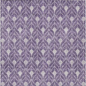 9' X 12' Purple And Ivory Geometric Washable Indoor Outdoor Area Rug