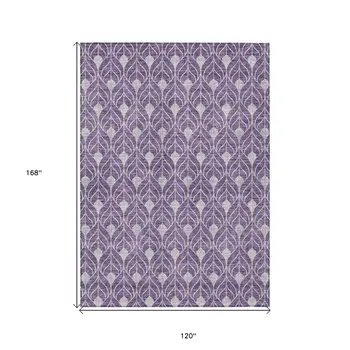 10' X 14' Purple And Ivory Geometric Washable Indoor Outdoor Area Rug