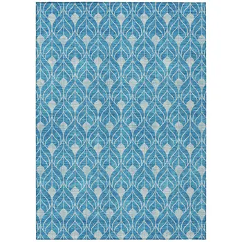 3' X 5' Teal Blue And Ivory Geometric Washable Indoor Outdoor Area Rug