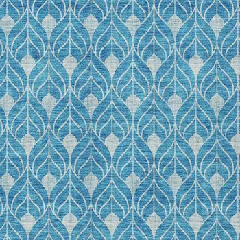 5' X 8' Teal Blue And Ivory Geometric Washable Indoor Outdoor Area Rug