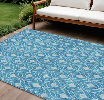 8' X 10' Teal Blue And Ivory Geometric Washable Indoor Outdoor Area Rug