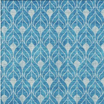 8' X 10' Teal Blue And Ivory Geometric Washable Indoor Outdoor Area Rug