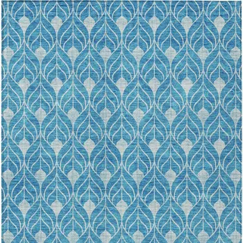 10' X 14' Teal Blue And Ivory Geometric Washable Indoor Outdoor Area Rug
