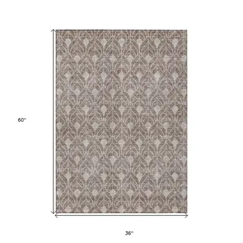 3' X 5' Taupe And Beige Geometric Washable Indoor Outdoor Area Rug