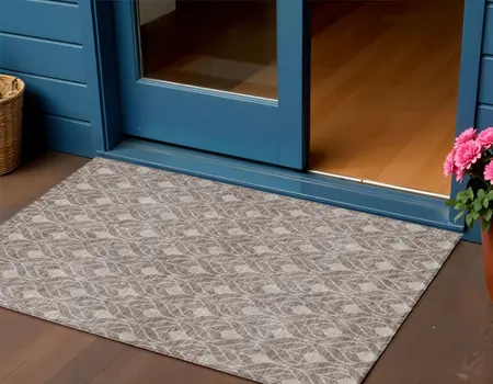3' X 5' Taupe And Beige Geometric Washable Indoor Outdoor Area Rug