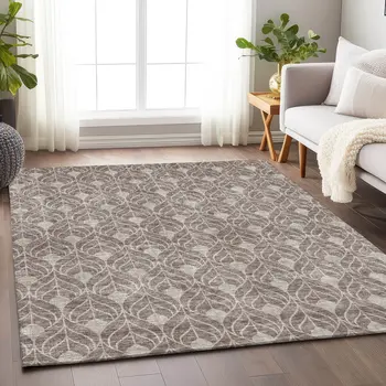 3' X 5' Taupe And Beige Geometric Washable Indoor Outdoor Area Rug