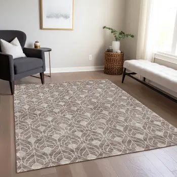 3' X 5' Taupe And Beige Geometric Washable Indoor Outdoor Area Rug