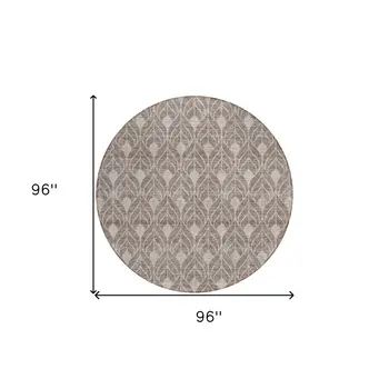 8' Taupe And Beige Round Geometric Washable Indoor Outdoor Area Rug