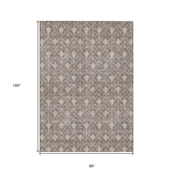 8' X 10' Taupe And Beige Geometric Washable Indoor Outdoor Area Rug