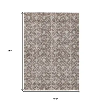 9' X 12' Taupe And Beige Geometric Washable Indoor Outdoor Area Rug