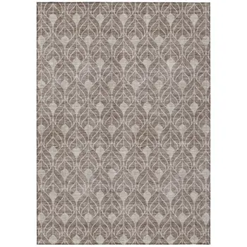 9' X 12' Taupe And Beige Geometric Washable Indoor Outdoor Area Rug