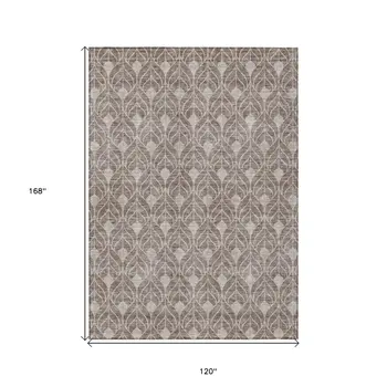 10' X 14' Taupe And Beige Geometric Washable Indoor Outdoor Area Rug