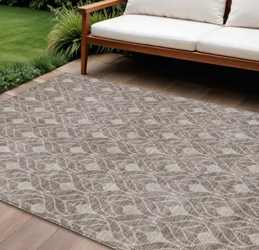 10' X 14' Taupe And Beige Geometric Washable Indoor Outdoor Area Rug