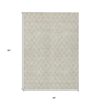 3' X 5' Beige And Ivory Geometric Washable Indoor Outdoor Area Rug