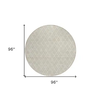 8' Beige And Ivory Round Geometric Washable Indoor Outdoor Area Rug
