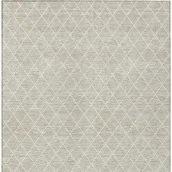 9' X 12' Beige And Ivory Geometric Washable Indoor Outdoor Area Rug