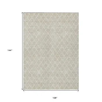 9' X 12' Beige And Ivory Geometric Washable Indoor Outdoor Area Rug