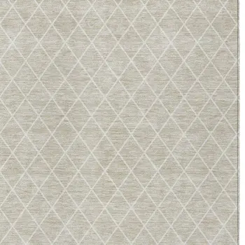 9' X 12' Beige And Ivory Geometric Washable Indoor Outdoor Area Rug