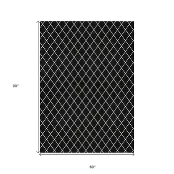 5' X 8' Black And Ivory Geometric Washable Indoor Outdoor Area Rug