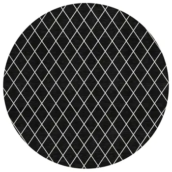 8' Black And Ivory Round Geometric Washable Indoor Outdoor Area Rug