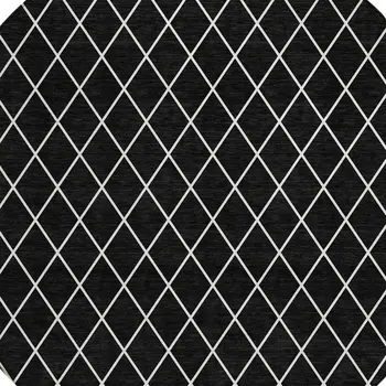 8' Black And Ivory Round Geometric Washable Indoor Outdoor Area Rug