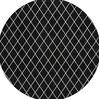 8' Black And Ivory Round Geometric Washable Indoor Outdoor Area Rug