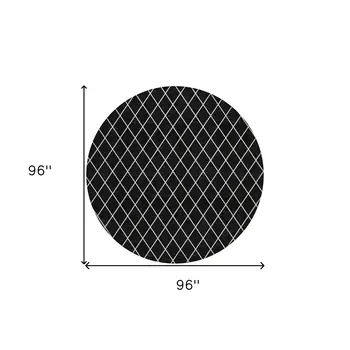 8' Black And Ivory Round Geometric Washable Indoor Outdoor Area Rug