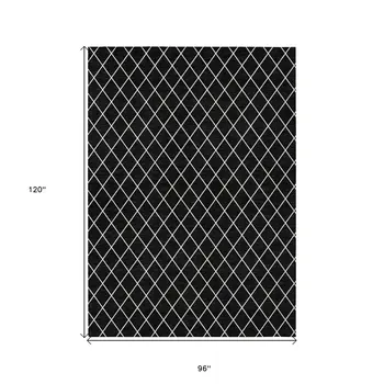 8' X 10' Black And Ivory Geometric Washable Indoor Outdoor Area Rug
