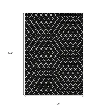 9' X 12' Black And Ivory Geometric Washable Indoor Outdoor Area Rug
