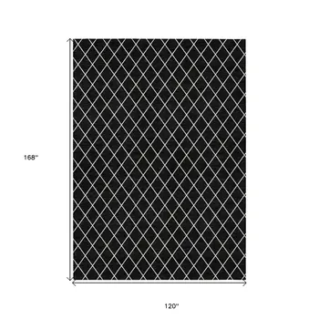 10' X 14' Black And Ivory Geometric Washable Indoor Outdoor Area Rug