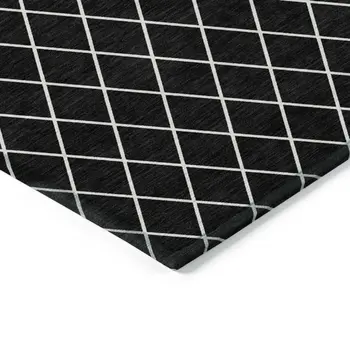 10' X 14' Black And Ivory Geometric Washable Indoor Outdoor Area Rug