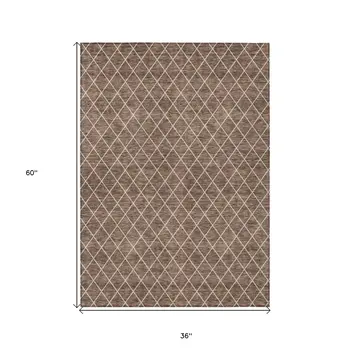 3' X 5' Brown And Beige Geometric Washable Indoor Outdoor Area Rug