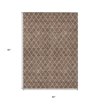 5' X 8' Brown And Beige Geometric Washable Indoor Outdoor Area Rug