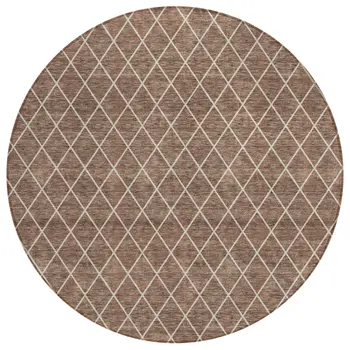 8' Brown And Beige Round Geometric Washable Indoor Outdoor Area Rug