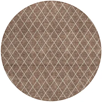 8' Brown And Beige Round Geometric Washable Indoor Outdoor Area Rug