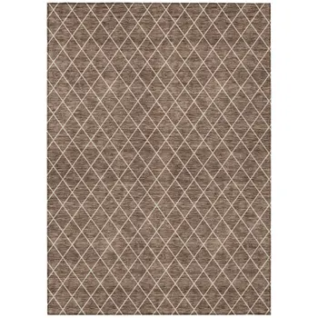8' X 10' Brown And Beige Geometric Washable Indoor Outdoor Area Rug