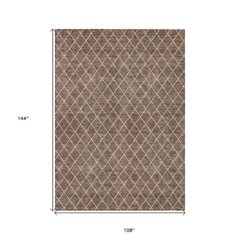 9' X 12' Brown And Beige Geometric Washable Indoor Outdoor Area Rug