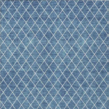 10' X 14' Denim Blue And Ivory Geometric Washable Indoor Outdoor Area Rug