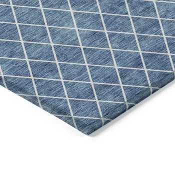 10' X 14' Denim Blue And Ivory Geometric Washable Indoor Outdoor Area Rug
