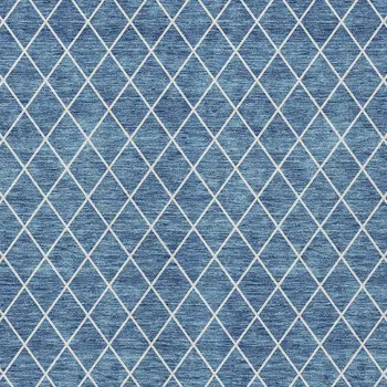 10' X 14' Denim Blue And Ivory Geometric Washable Indoor Outdoor Area Rug