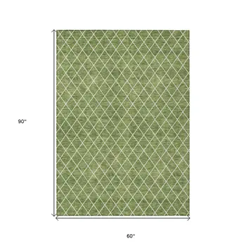 5' X 8' Green And Ivory Geometric Washable Indoor Outdoor Area Rug