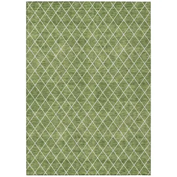 5' X 8' Green And Ivory Geometric Washable Indoor Outdoor Area Rug