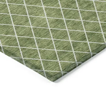 5' X 8' Green And Ivory Geometric Washable Indoor Outdoor Area Rug